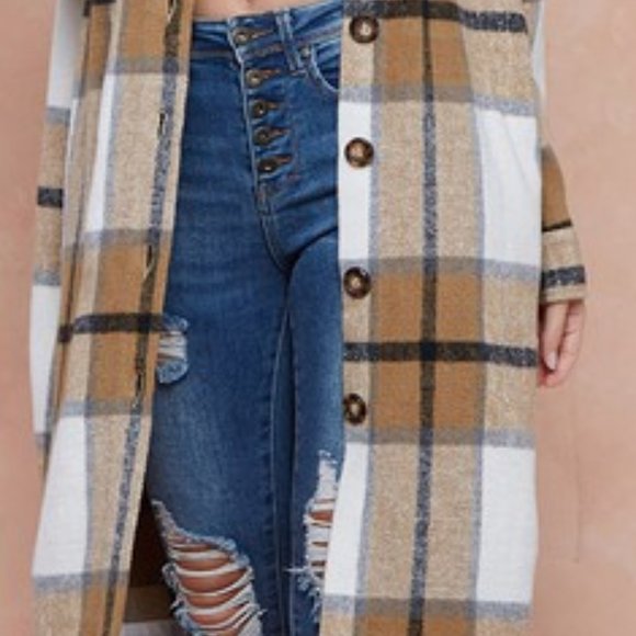 new ON BLUE DUSTER FLANNEL SHAKET JACKET SHIRT mustard plaid western boho SM-LG - Picture 7 of 7